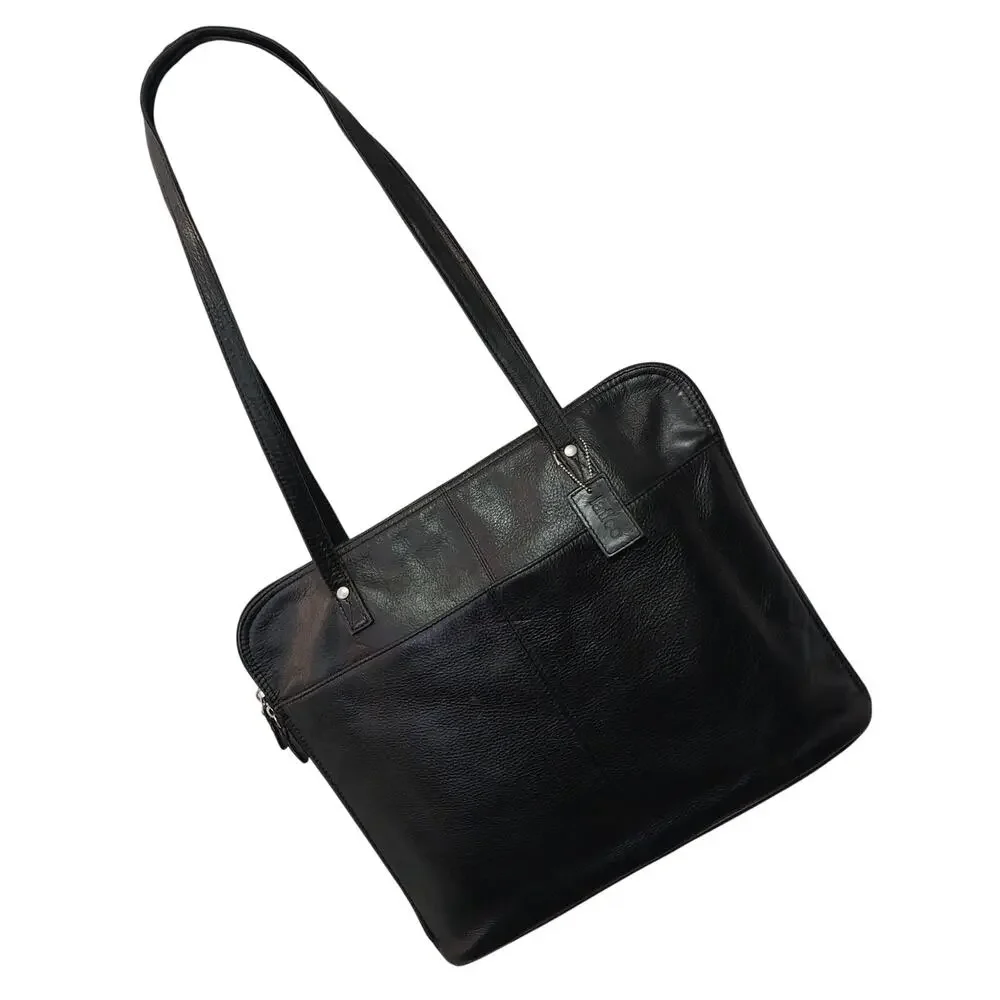 LATICO! RICH BLACK GENUINE LEATHER ZIP OPEN SHOULDER LAPTOP CASE, BRIEFCASE!